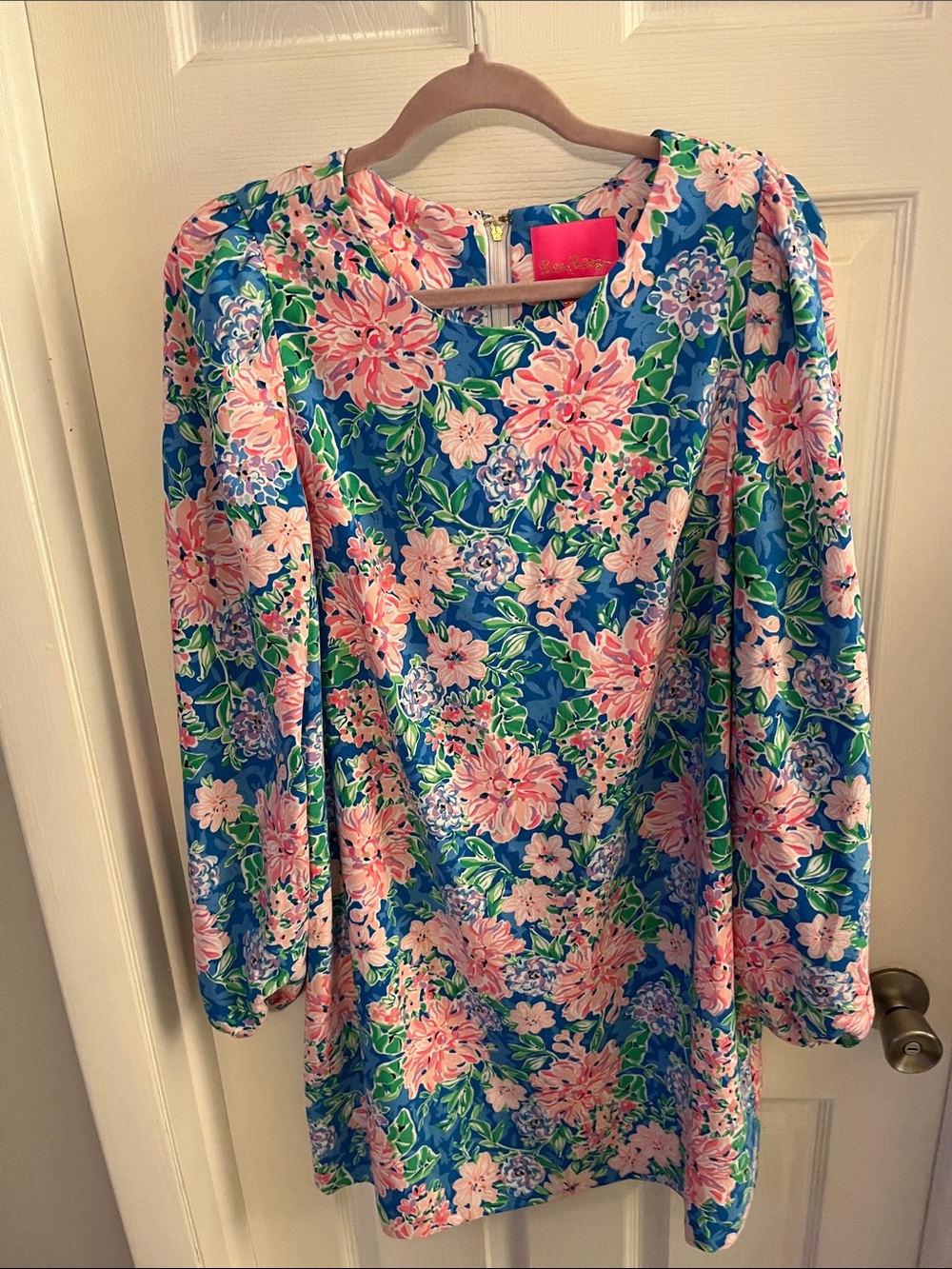 Lilly Pulitzer Blue Floral Puff-Sleeve dress